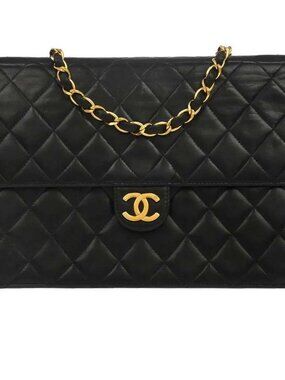 Chanel Black Lambskin Pushlock Medium Half Flap Shoulder Bag 187397